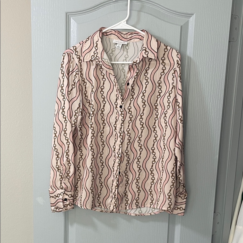 Topshop Cream and Brown Patterned Button Down Shirt